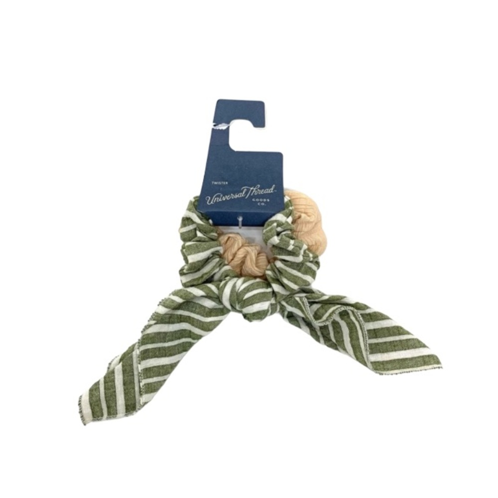 Universal Thread Boho Summer Green Cream Twisters Hair Tie Scrunchie Set 2 Pack